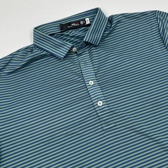 RLX Ralph Lauren Other - RLX Ralph‎ Lauren Men's XL Polyester Blue Green Striped Short Sleeve Polo